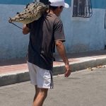 ❖ ECUADOR▮Hombre carga un cocodrilo sobre sus hombros en Guayaquil